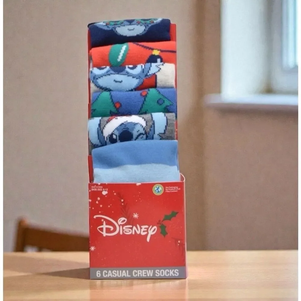 Disney Lilo & Stitch 6 Pack Unisex Casual Crew Socks Multicolor One Size
